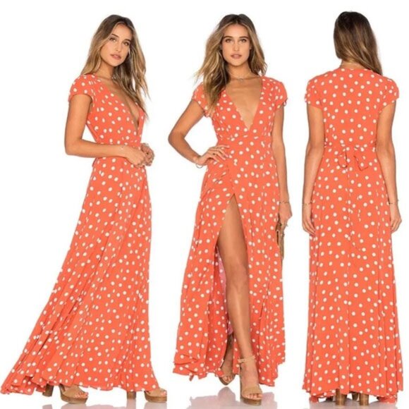 NWT Revolve Tularosa Sid Roselle Wrap Maxi Dress XS Polka Dots - Picture 1 of 9